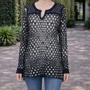 Vocal Long Sleeve Tunic – Black & White Polka Dot With Rivets - Large